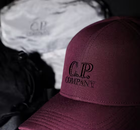 CP Company burgundy cap with embroidered logo